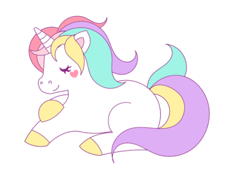 Image of a unicorn that is white with pink, purple, and teal hair. There is a heart on its cheek and has yellow hooves. 