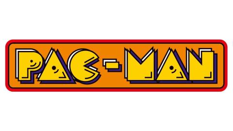 The classic logo of Pac-Man in yellow letters. 