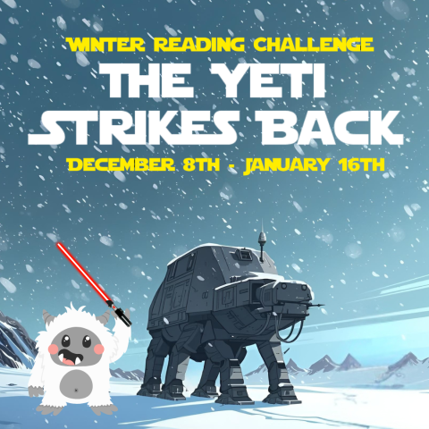 Snow planet in Star Wars: The Empire Strikes Back but there is a yeti holding a red saber next to a walker. 