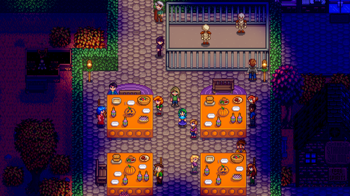 Image of Stardew Valley (the video game) during Spirit's Eve. 